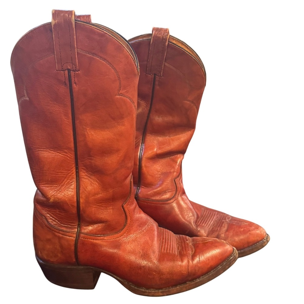 Tony Lama Leather Western Cowboy Boots Mens Brown Pull On 8.5 F USA 90s VTG - Picture 6 of 10